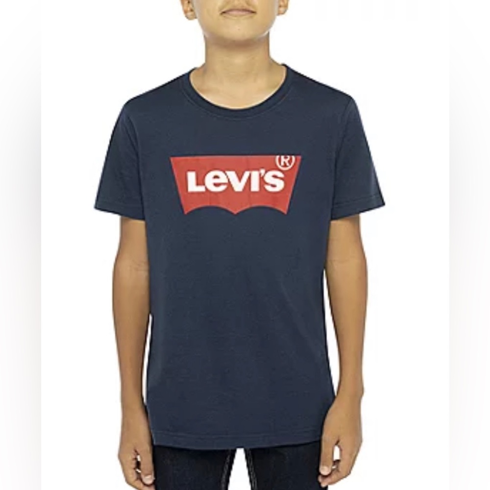 Levi's Little Boy Round Neck Navy Blue Short Sleeve Red Batwing Logo T-S…